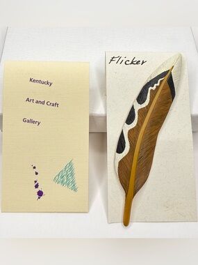 Vintage Wood Carving Flicker Feather Pin Brooch Kentucky Folk Art Gallery NIB